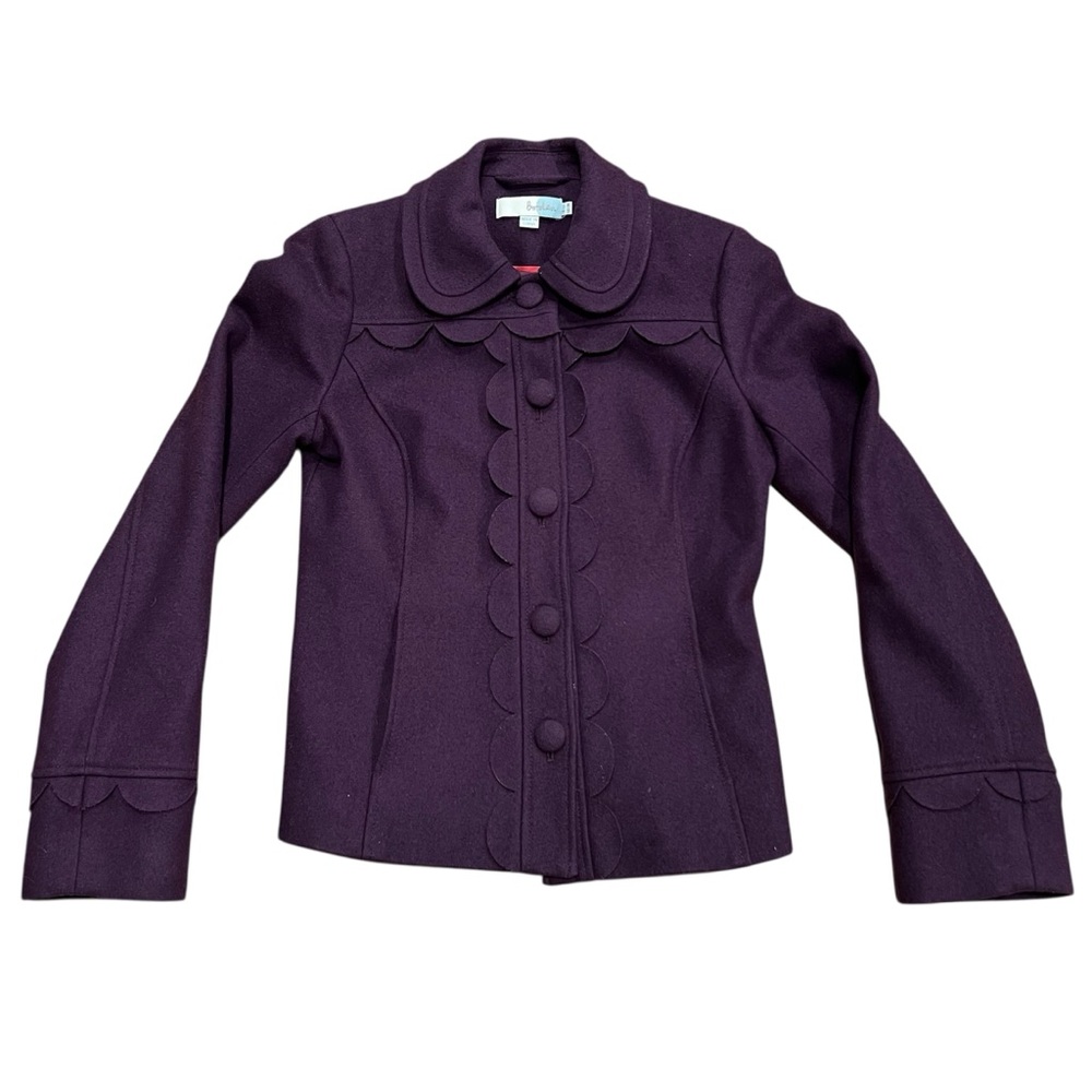 Boden Wool Blend Purple Scalloped Tailored Coat Jacket Pockets EUC